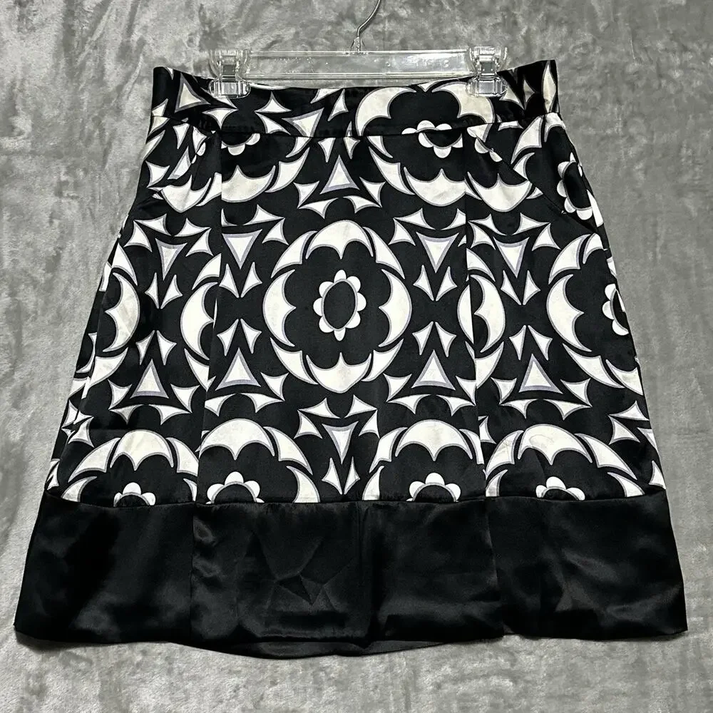 NWT Banana Republic A Line Silk Midi Skirt Womens Size 10 Black Retro‎ Pockets